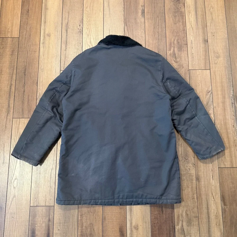 Vtg 70s Haband Faux Fur Lined Car Coat Mens Large Gray Winter Stadium Jacket Tee